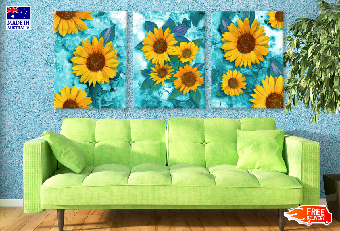 3 Set of Sunflowers Art High Quality print 100% Australian made wall Canvas ready to hang