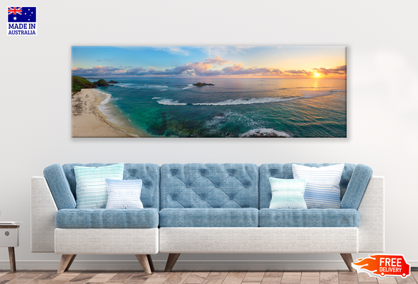 Panoramic Canvas Stunning Beach Sun Sky View High Quality 100% Australian made wall Canvas Print ready to hang