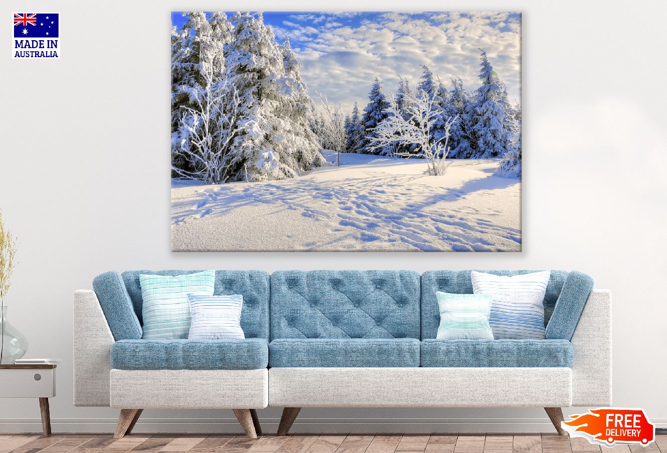 Snow Covered Trees & Blue Sky Photograph Print 100% Australian Made