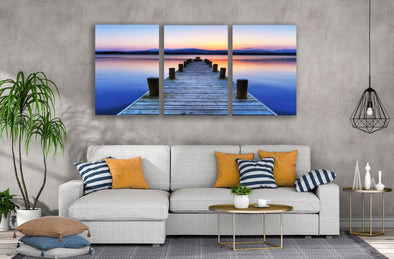 3 Set of Wooden Pier Over Beach Sunset View Photograph High Quality Print 100% Australian Made Wall Canvas Ready to Hang