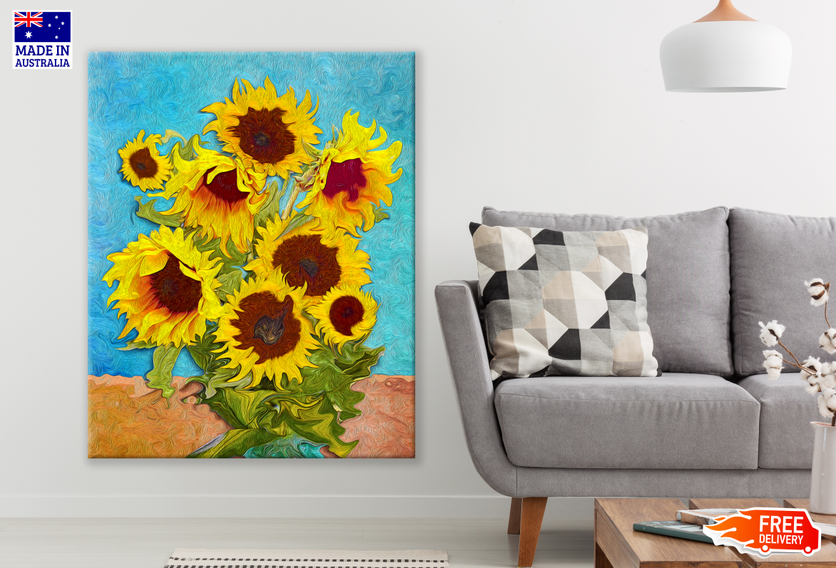 Sunflower Plant Oil Painting Print 100% Australian Made