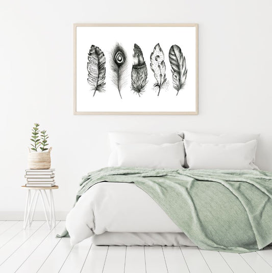 B&W Feathers Watercolor Painting Home Decor Premium Quality Poster Print Choose Your Sizes