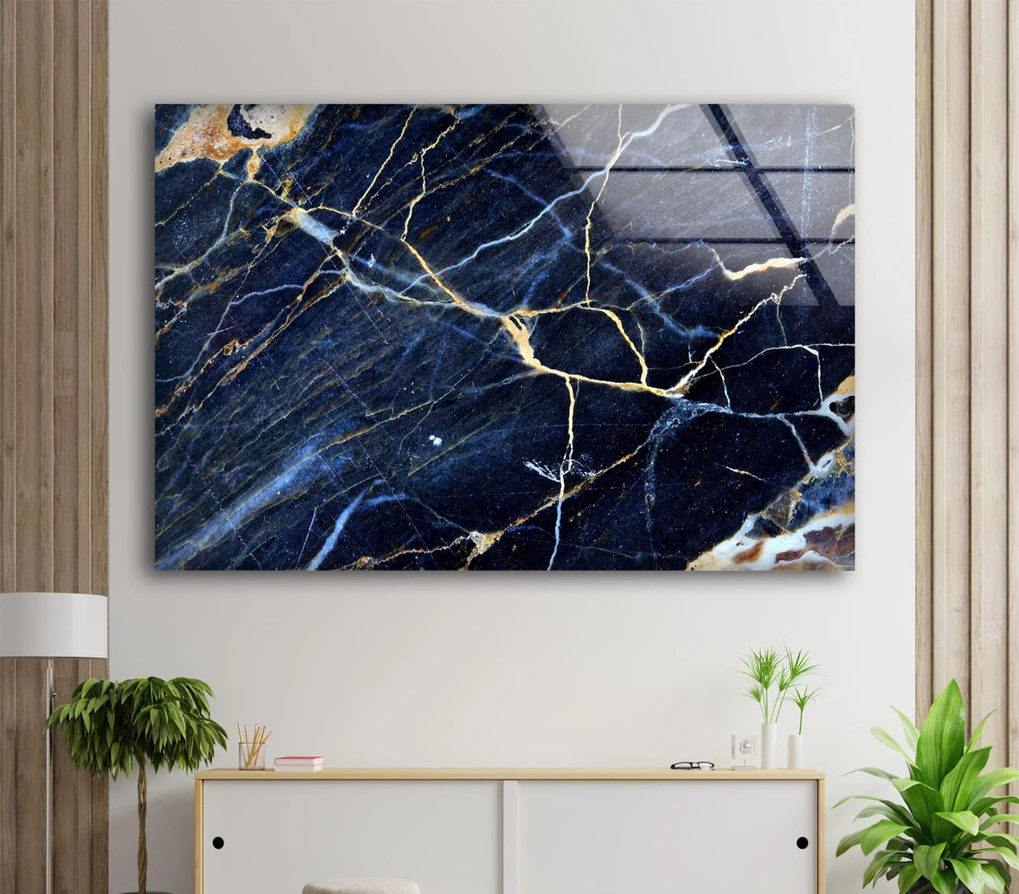 Blue Gold & Silver Abstract Design Acrylic Glass Print Tempered Glass Wall Art 100% Made in Australia Ready to Hang