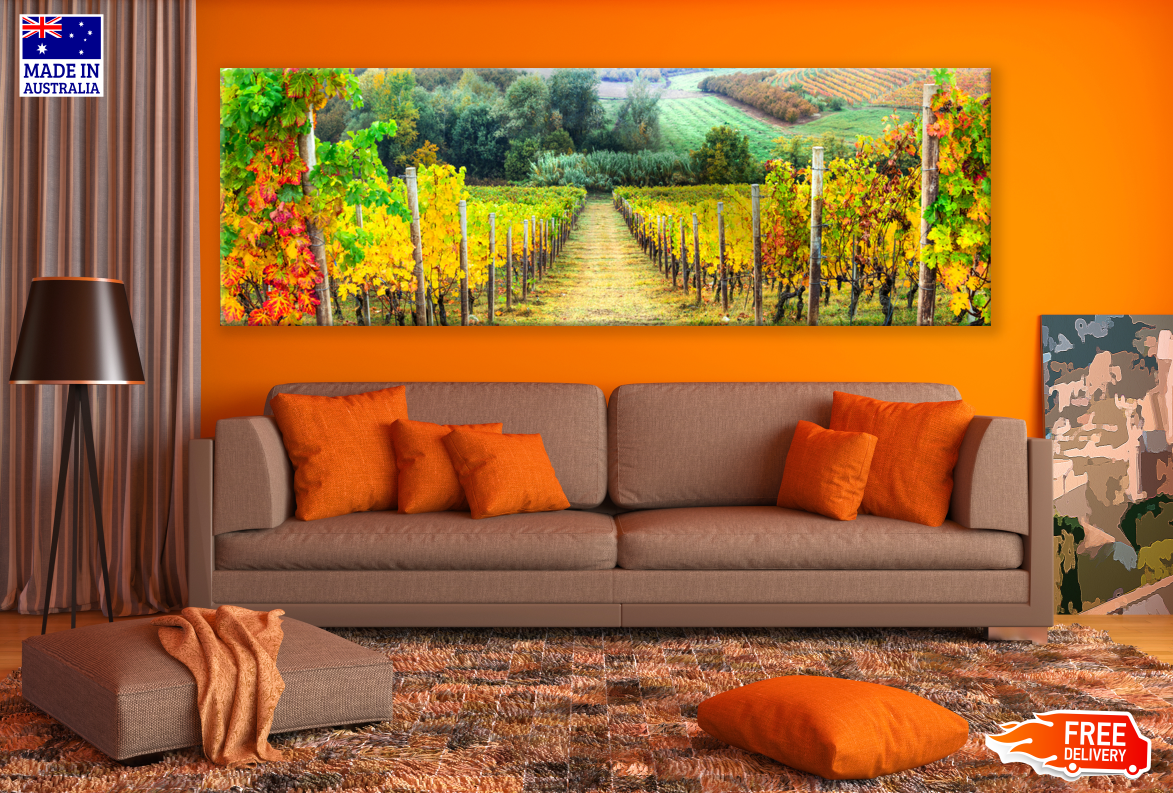 Panoramic Canvas Colourful Flower Field Road High Quality 100% Australian made wall Canvas Print ready to hang