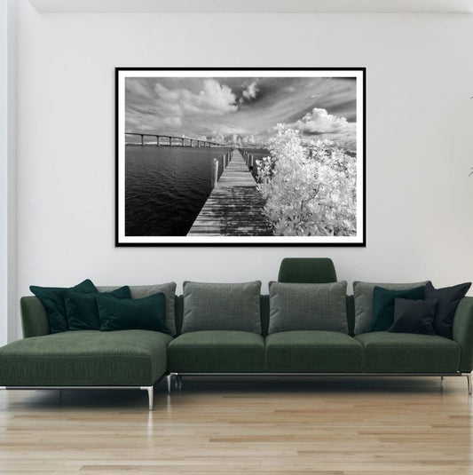 Wooden Pier Over Sea B&W Scenery Home Decor Premium Quality Poster Print Choose Your Sizes