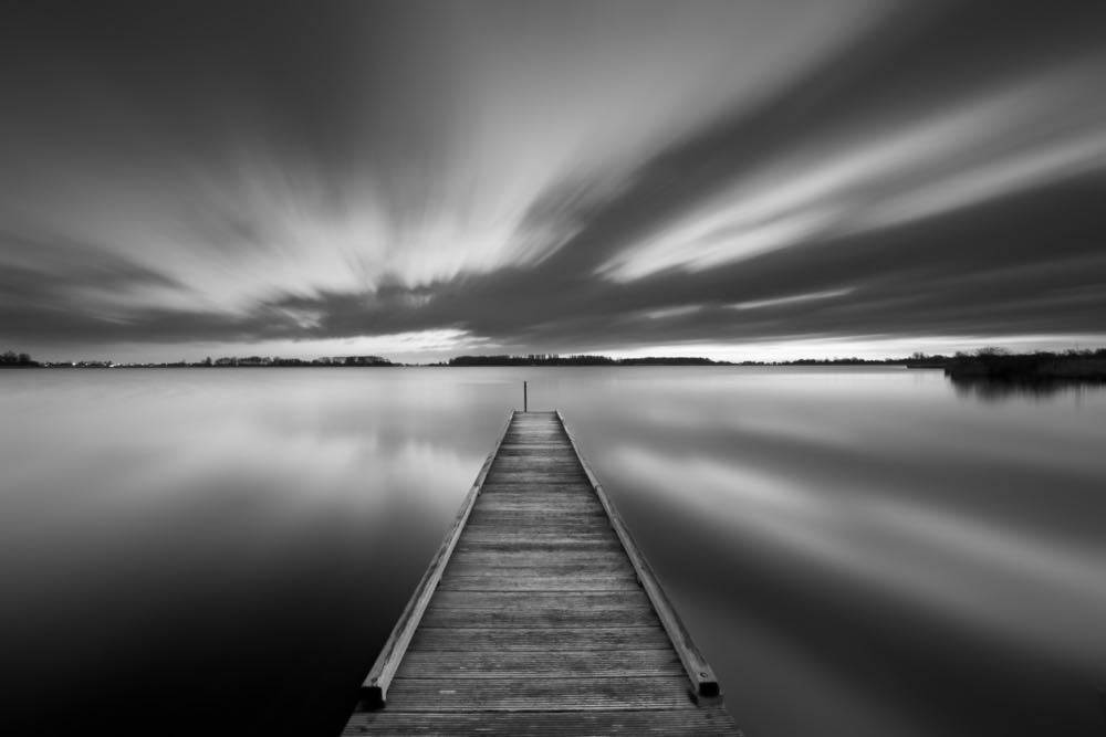 Wooden Pier Over Lake B&W Scenery Home Decor Premium Quality Poster Print Choose Your Sizes