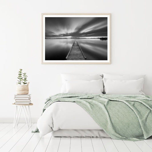 Wooden Pier Over Lake B&W Scenery Home Decor Premium Quality Poster Print Choose Your Sizes