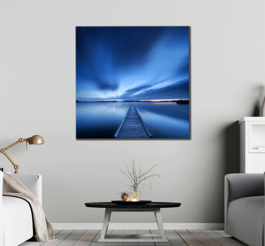 Square Canvas Wooden Pier Over a Lake Photograph High Quality Print 100% Australian Made