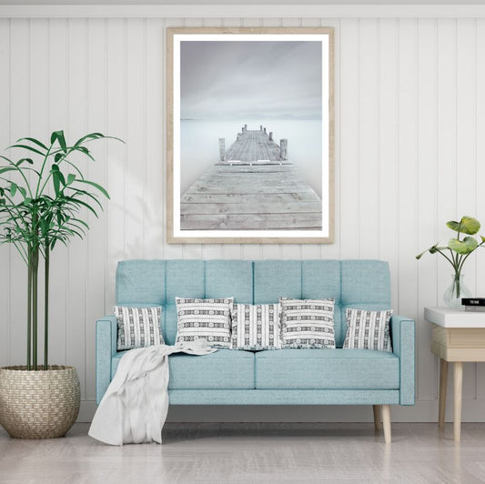 Wooden Pier Over Lake Scenery B&W Photograph Home Decor Premium Quality Poster Print Choose Your Sizes