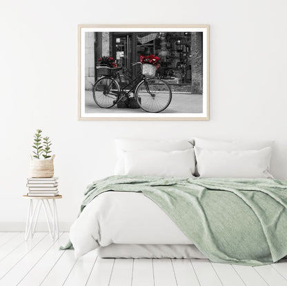 Bicycle with Flowers B&W Photograph Home Decor Premium Quality Poster Print Choose Your Sizes