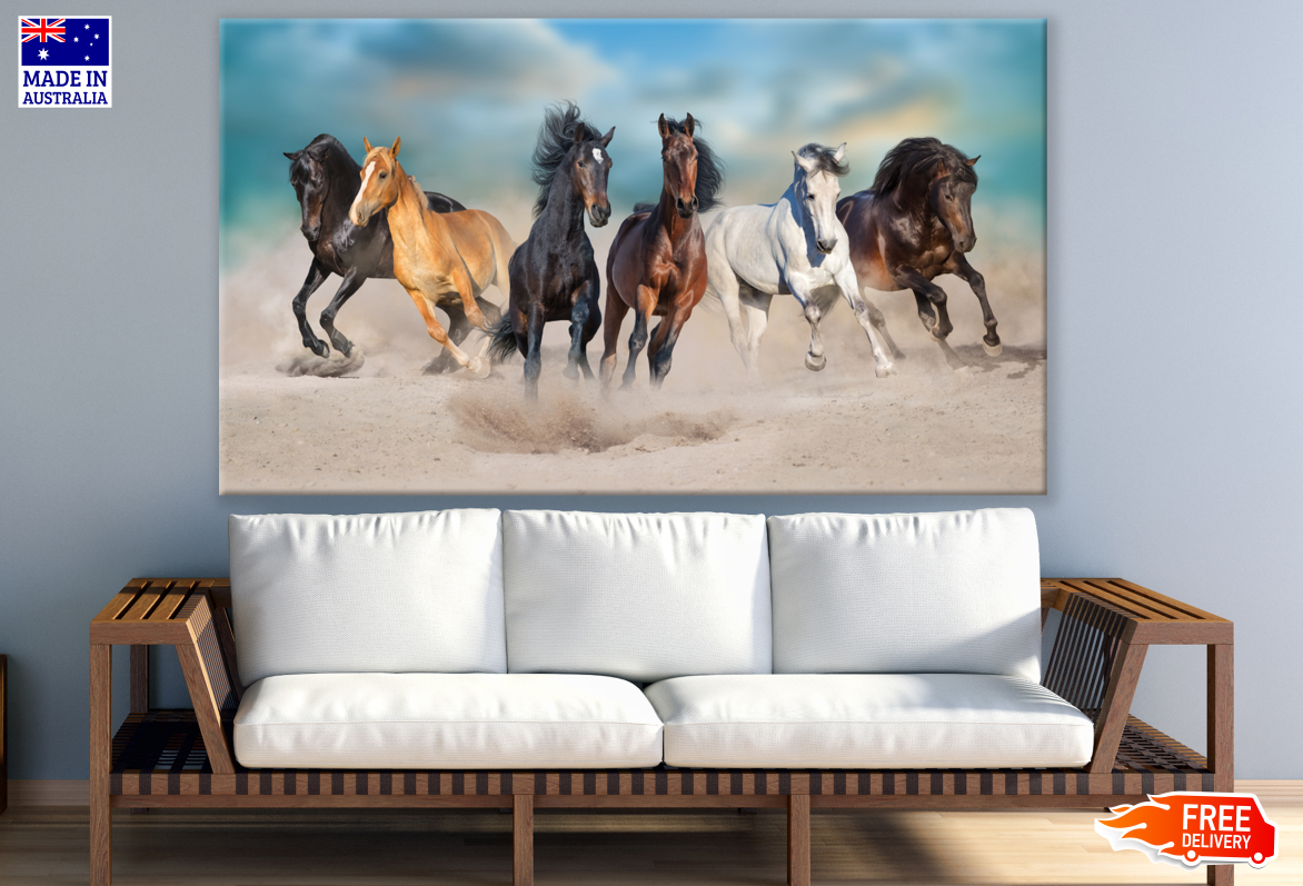 Horses Running On Sand Ground Photograph Print 100% Australian Made