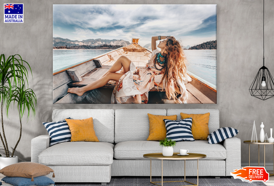 Girl Posing on a Boat in the middle of a River Photograph Print 100% Australian Made