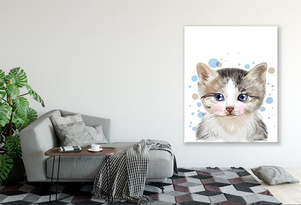 Cat with Blue Eyes Portrait Painting Print 100% Australian Made