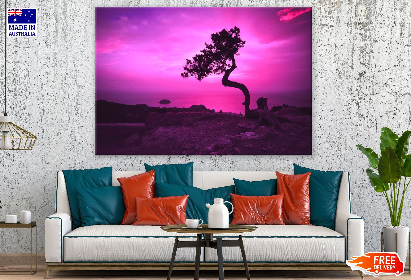 Tree on Mountain & Beach Sunset Photograph Print 100% Australian Made