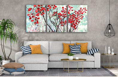 3 Set of Red Leaves Tree Watercolor Painting High Quality Print 100% Australian Made Wall Canvas Ready to Hang