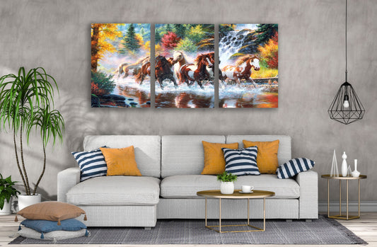 3 Set of Horses Running on Water Oil Painting High Quality Print 100% Australian Made Wall Canvas Ready to Hang