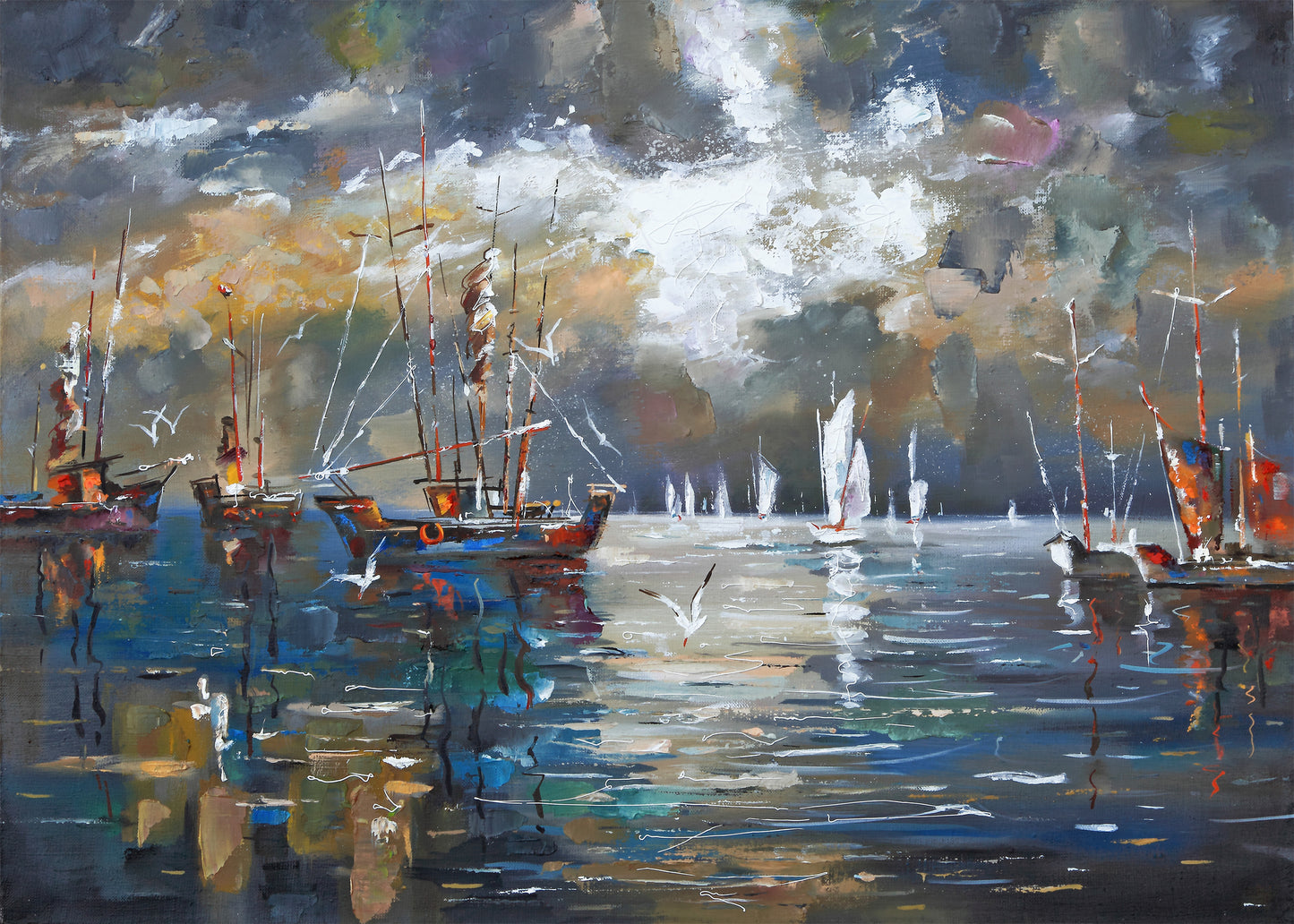 Wallpaper Murals Peel and Stick Removable Watercolor Boats on Sea Painting High Quality