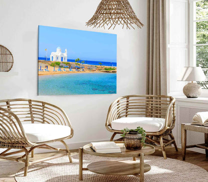 Bella Home Church on Shore With Beach Chairs Print Canvas Ready to hang