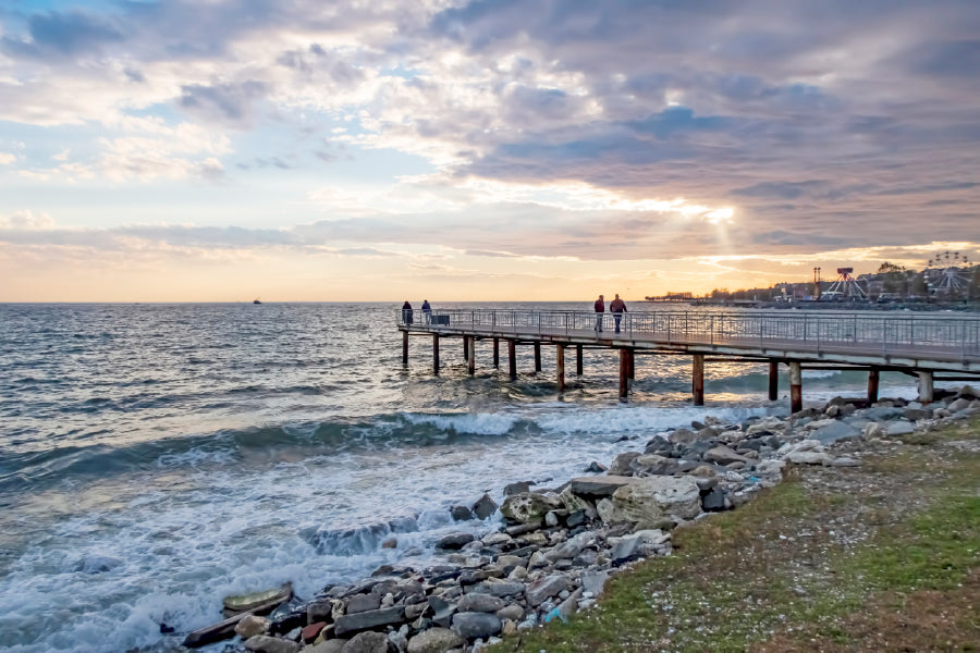 Wooden Pier on Sea Sunset View Photograph Print 100% Australian Made