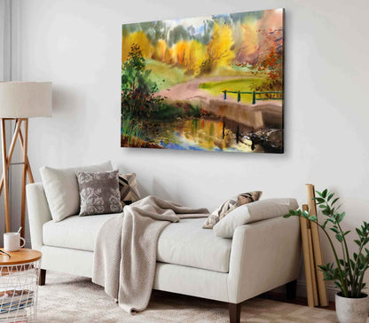 Bella Home Autumn In The Country Watercolor Print Canvas Ready to hang