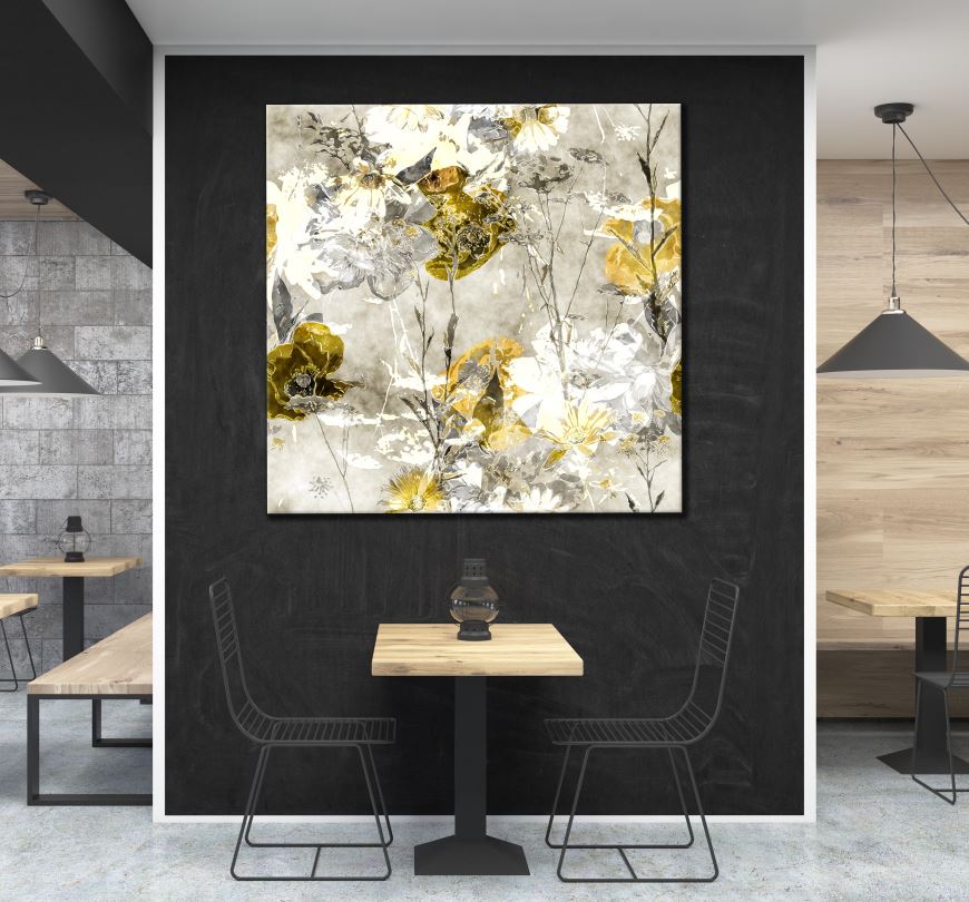 Square Canvas Black & Gold Floral Painting High Quality Print 100% Australian Made