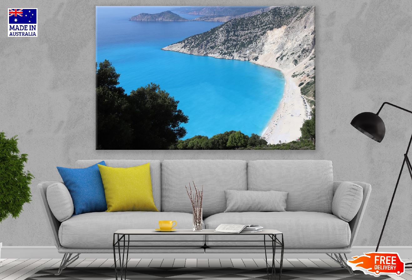 Myrtos Beach Aerial View Photograph Greece Print 100% Australian Made