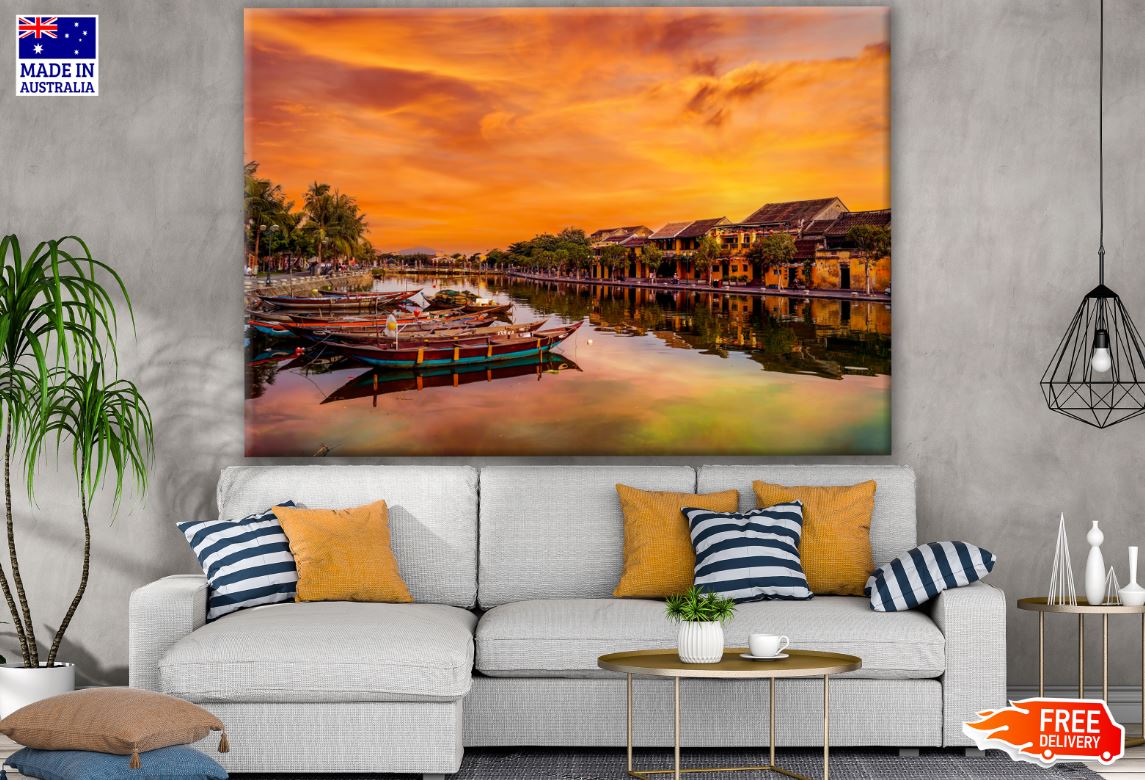 Busy River in Hoi An, Vietnam in Sunset Photograph Print 100% Australian Made