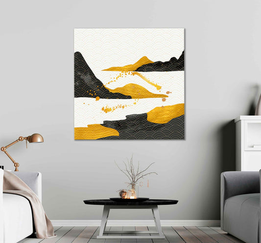 Square Canvas Gold & Black Mountain Vector High Quality Print 100% Australian Made
