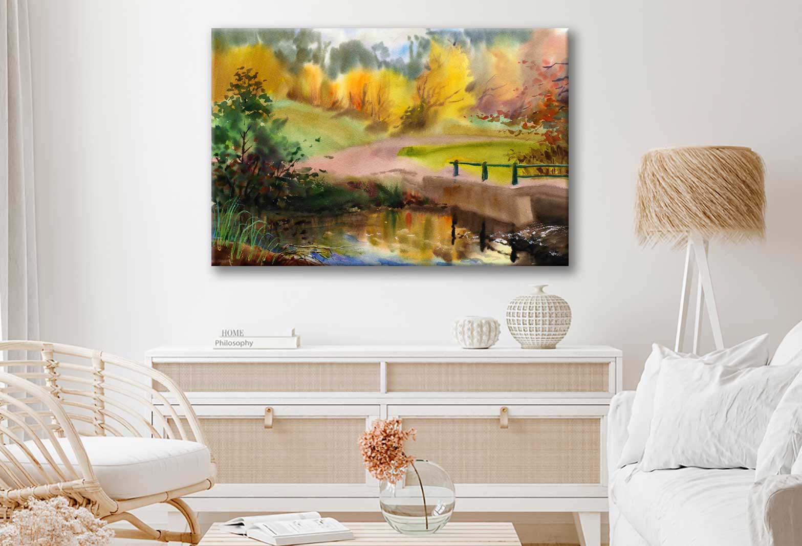 Bella Home Autumn In The Country Watercolor Print Canvas Ready to hang