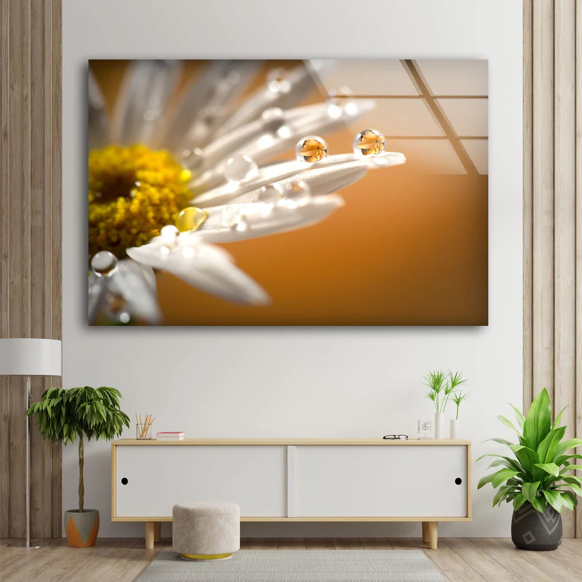 Waterdrops on White Flower Photograph Acrylic Glass Print Tempered Glass Wall Art 100% Made in Australia Ready to Hang