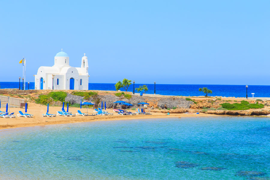 Bella Home Church on Shore With Beach Chairs Print Canvas Ready to hang