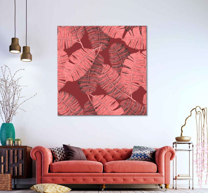 Square Canvas Pink Tropical Leaves Vector Art High Quality Print 100% Australian Made