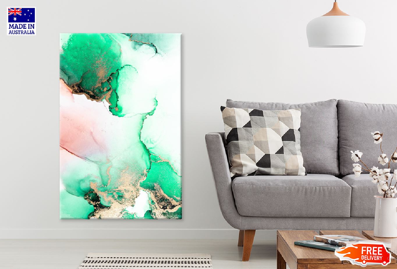 Green & Gold Liquid Abstract Design Print 100% Australian Made