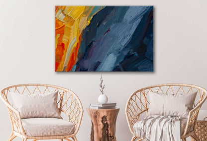 Bella Home Red Orange & Blue Abstract Paint Print Canvas Ready to hang