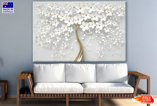 3 D White & Gold Flower Tree Design Print 100% Australian Made