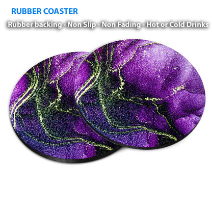 Purple Black Gold Splash Abstract Coasters Wood & Rubber - Set of 6 Coasters