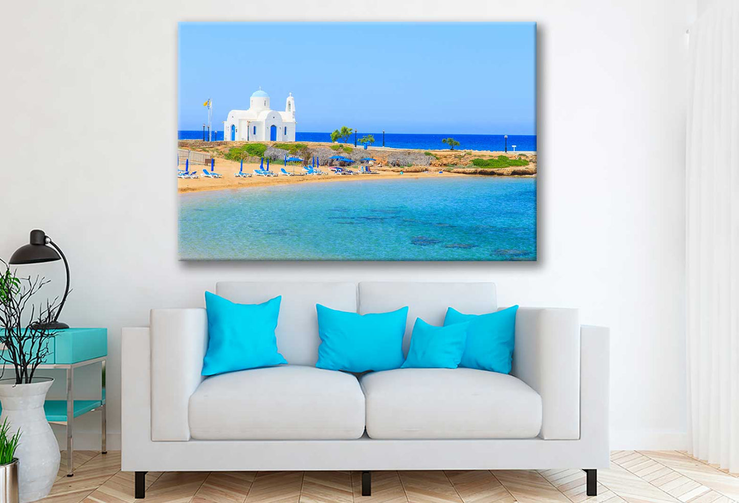 Bella Home Church on Shore With Beach Chairs Print Canvas Ready to hang