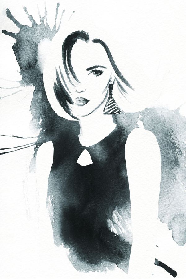 Fashion Woman B&W Abstract Watercolor Painting Print 100% Australian Made