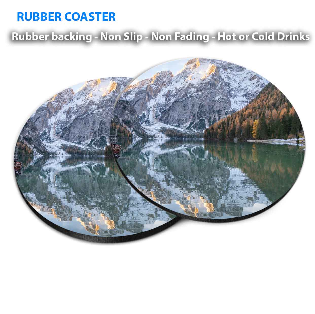 Mountains Lake View Coasters Wood & Rubber - Set of 6 Coasters