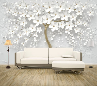 Wallpaper Murals Peel and Stick Removable White Flower Tree Design High Quality