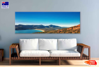 Panoramic Canvas Wineglass Bay Ocean & Mountains High Quality 100% Australian Made Wall Canvas Print Ready to Hang