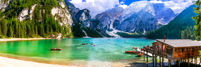 Panoramic Canvas Lago di Braies View Italy Photograph High Quality 100% Australian Made Wall Canvas Print Ready to Hang