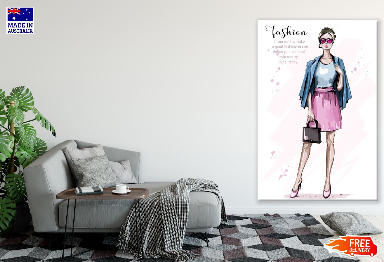 Fashion Pink Lady Illustration Print 100% Australian Made