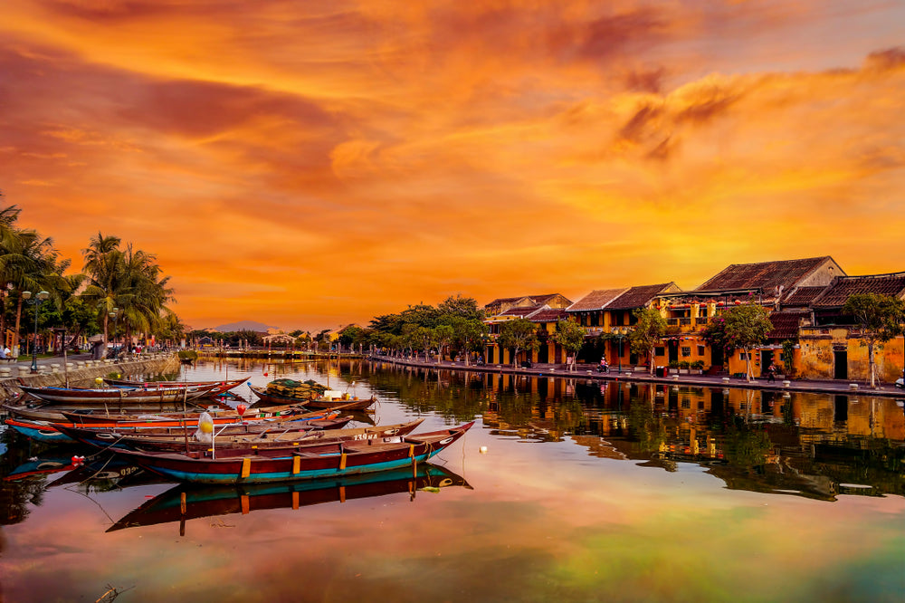 Busy River in Hoi An, Vietnam in Sunset Photograph Print 100% Australian Made