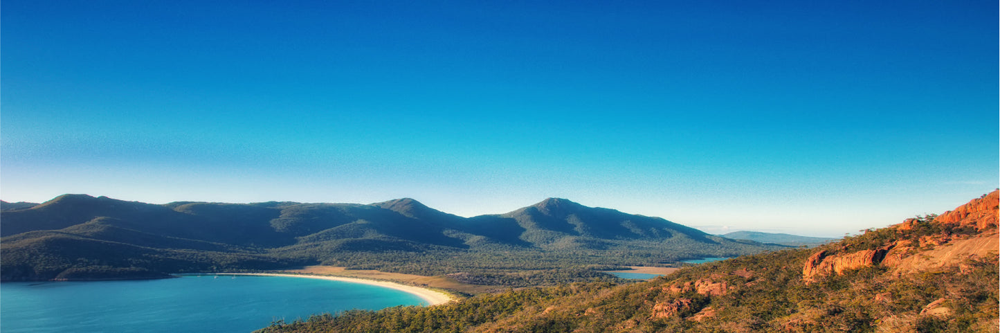 Panoramic Canvas Wineglass Bay Ocean & Mountains High Quality 100% Australian Made Wall Canvas Print Ready to Hang