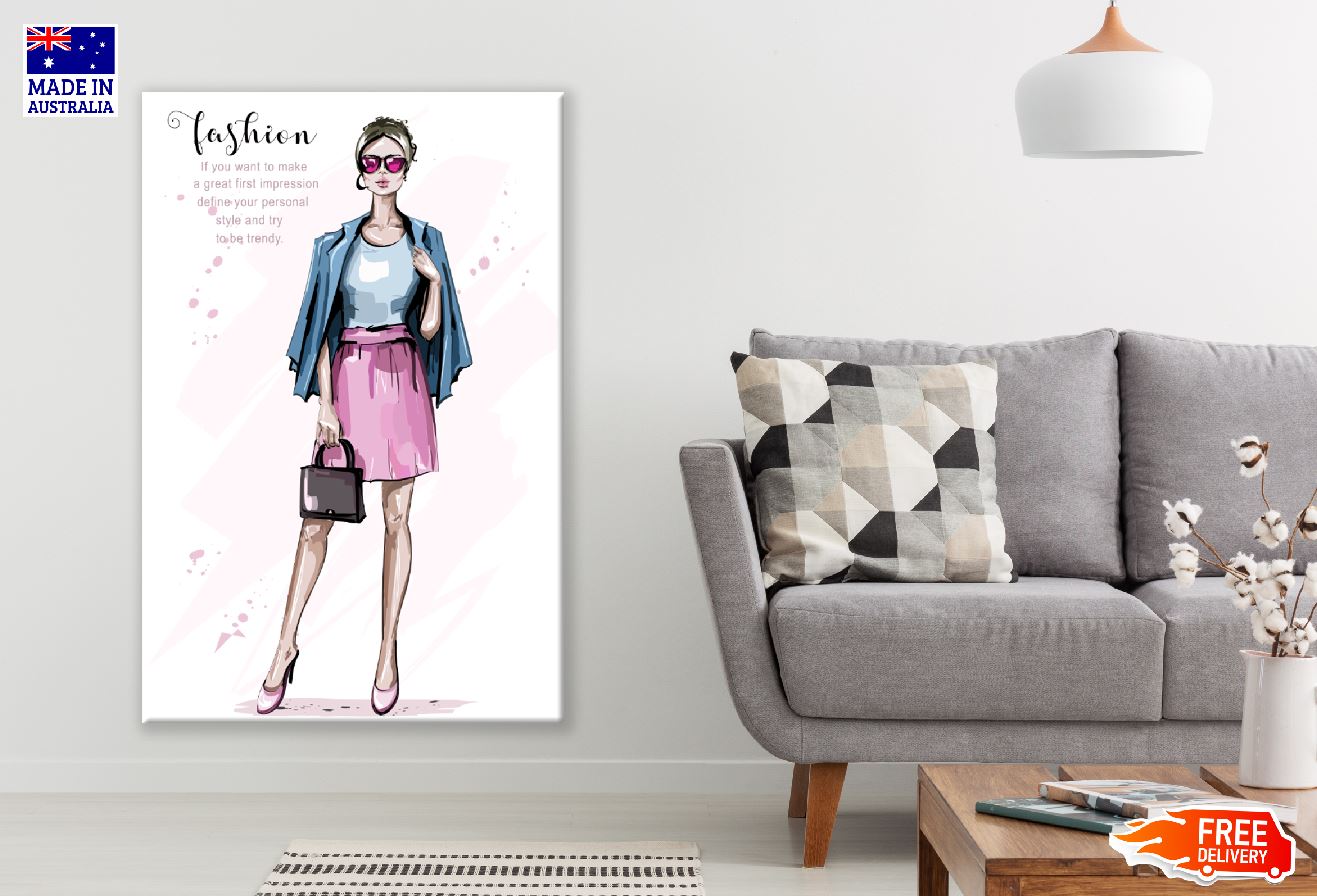 Fashion Pink Lady Illustration Print 100% Australian Made