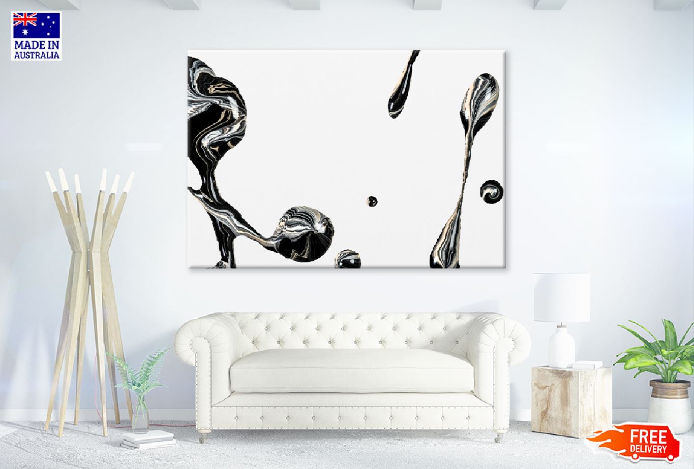 Black Marble Swirl Abstract Design Print 100% Australian Made