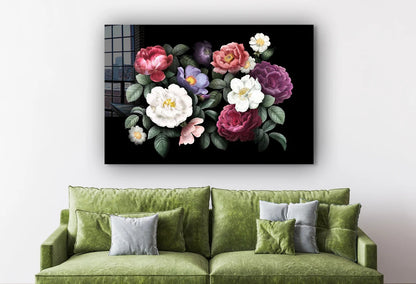 Colorful Flowers Leaves Print Tempered Glass Wall Art 100% Made in Australia Ready to Hang