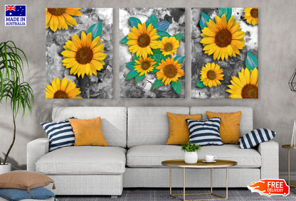 3 Set of Sun Flowers Art High Quality print 100% Australian made wall Canvas ready to hang