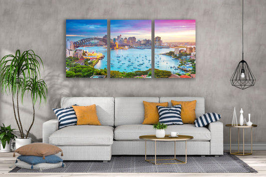 3 Set of City & Sea Sunset Sky View Painting High Quality Print 100% Australian Made Wall Canvas Ready to Hang